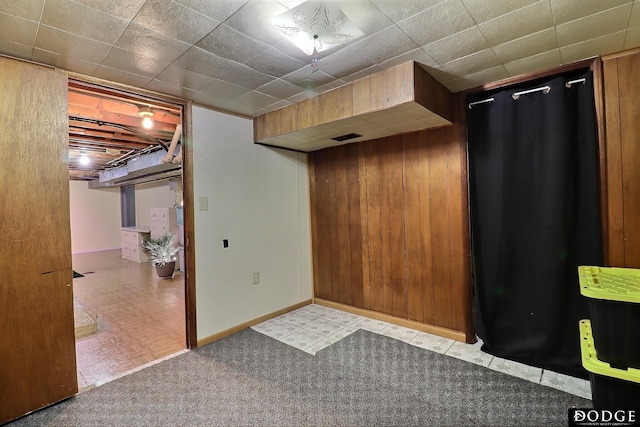 basement with light carpet