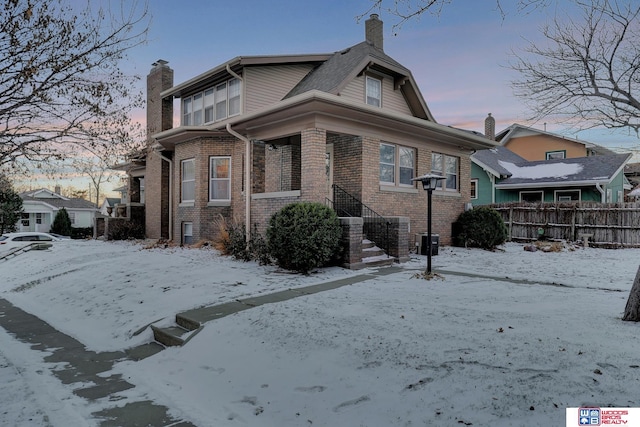 view of snow covered exterior