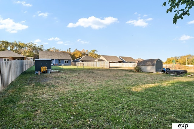 view of yard with a storage shed