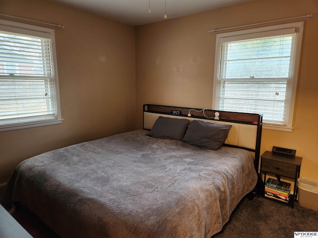 carpeted bedroom featuring multiple windows