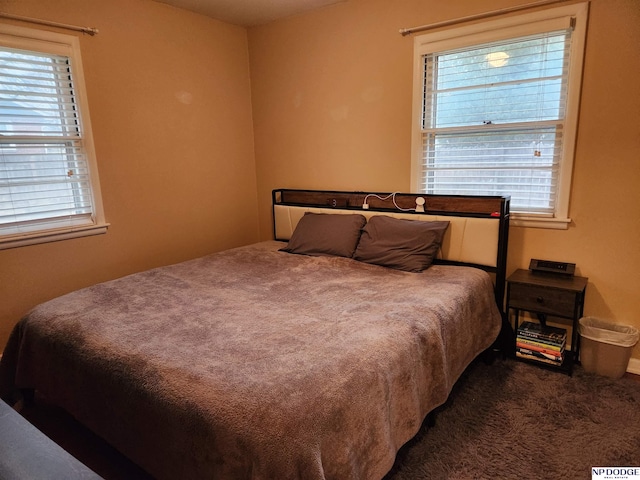 carpeted bedroom featuring multiple windows