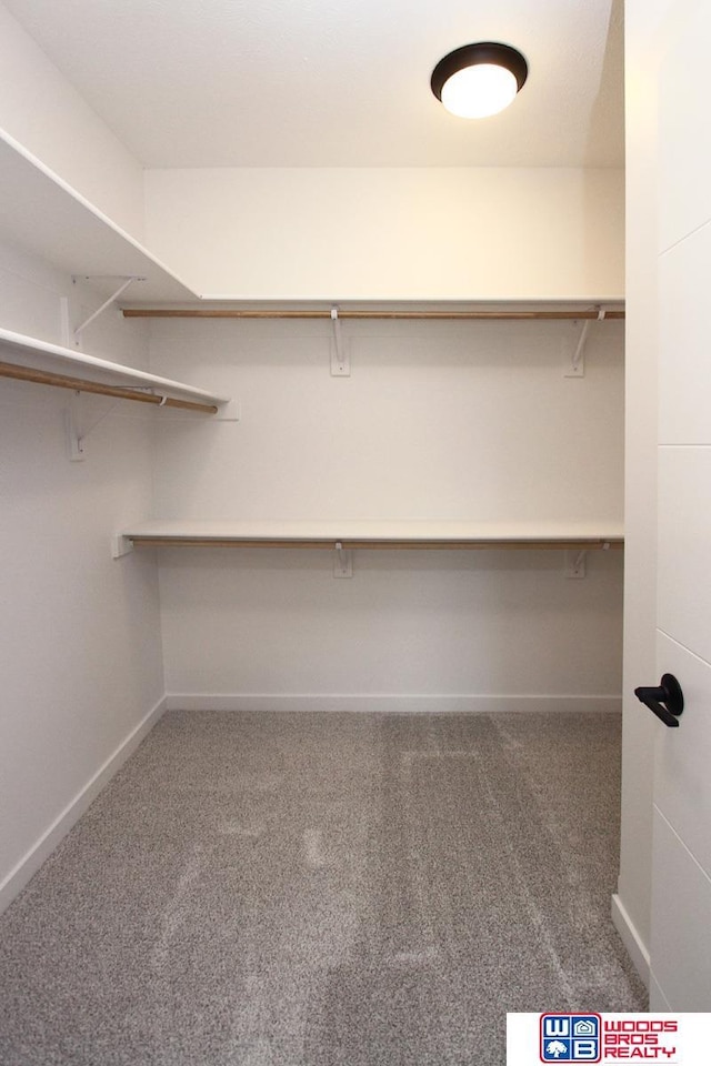 spacious closet featuring dark colored carpet