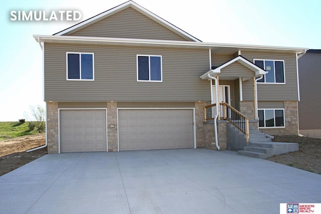 raised ranch featuring a garage