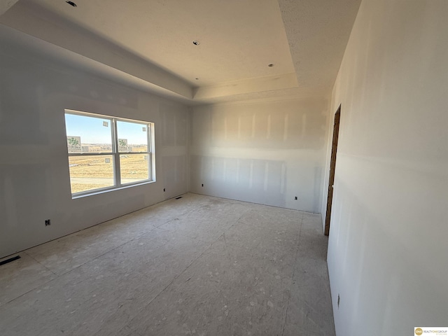 spare room with a raised ceiling