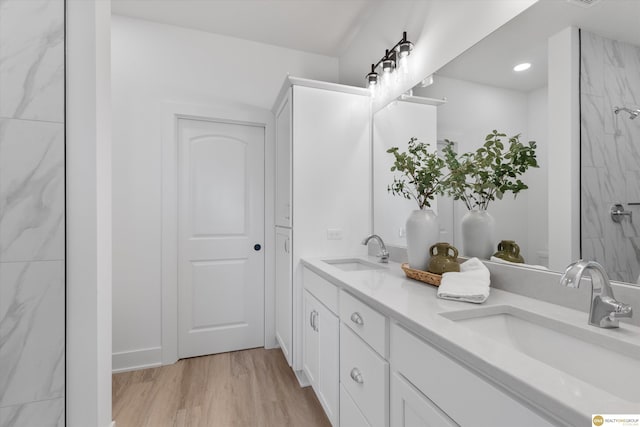 bathroom with vanity and wood-type flooring