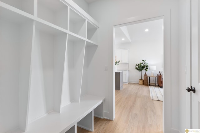 mudroom featuring light wood-type flooring