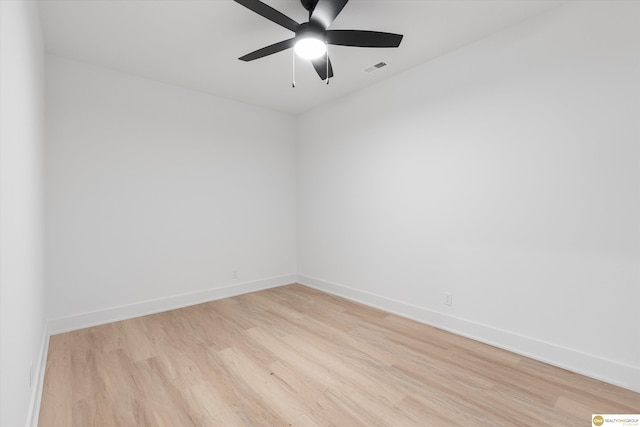 empty room featuring ceiling fan and light hardwood / wood-style floors