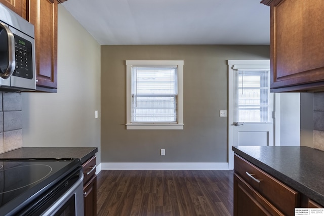 kitchen with plenty of natural light and dark wood-type flooring