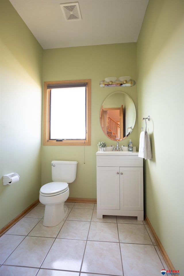 bathroom featuring tile patterned flooring, vanity, and toilet