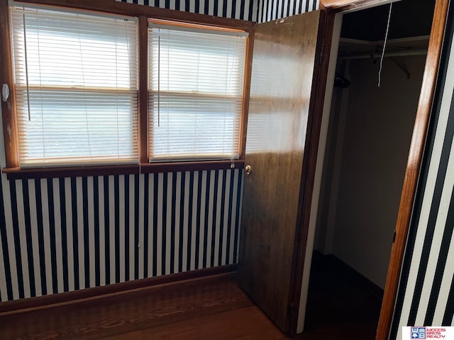 interior space featuring dark hardwood / wood-style floors and a closet