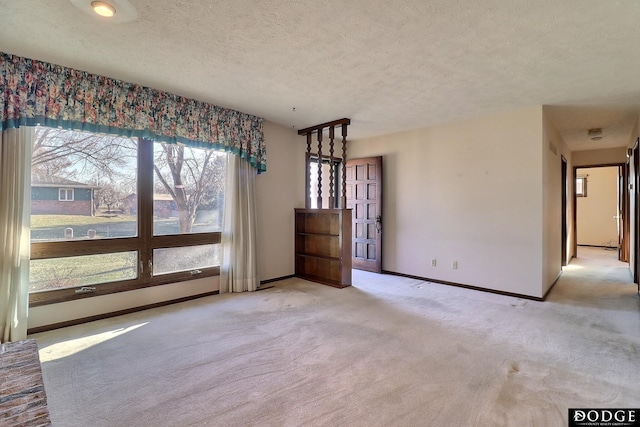 empty room featuring light carpet and a textured ceiling