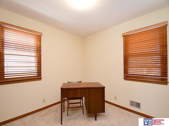 office featuring light colored carpet