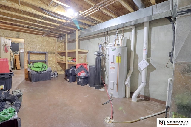 basement featuring water heater