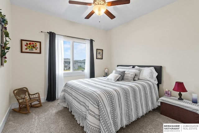 bedroom with carpet floors and ceiling fan