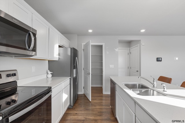 kitchen featuring white cabinets, dark hardwood / wood-style flooring, sink, and appliances with stainless steel finishes