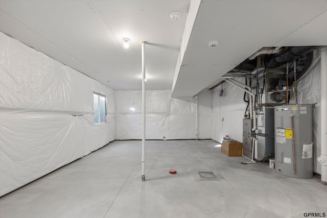 basement featuring electric water heater