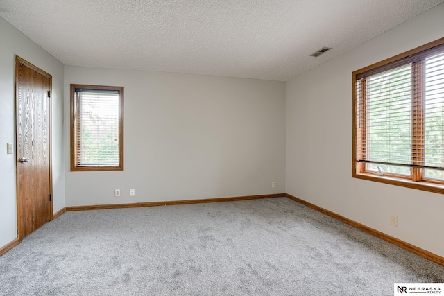 empty room with carpet and a textured ceiling