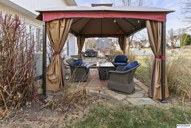 view of patio featuring a gazebo