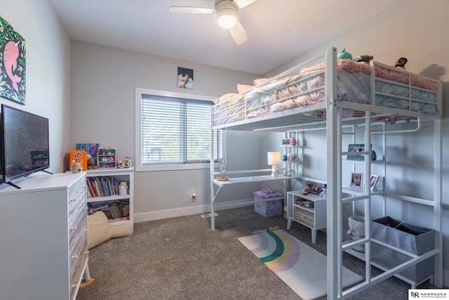 bedroom featuring carpet flooring and ceiling fan