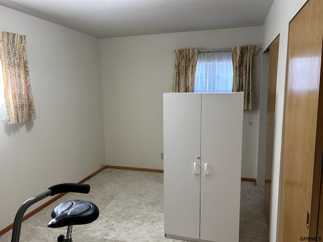 unfurnished bedroom with light colored carpet and a textured ceiling