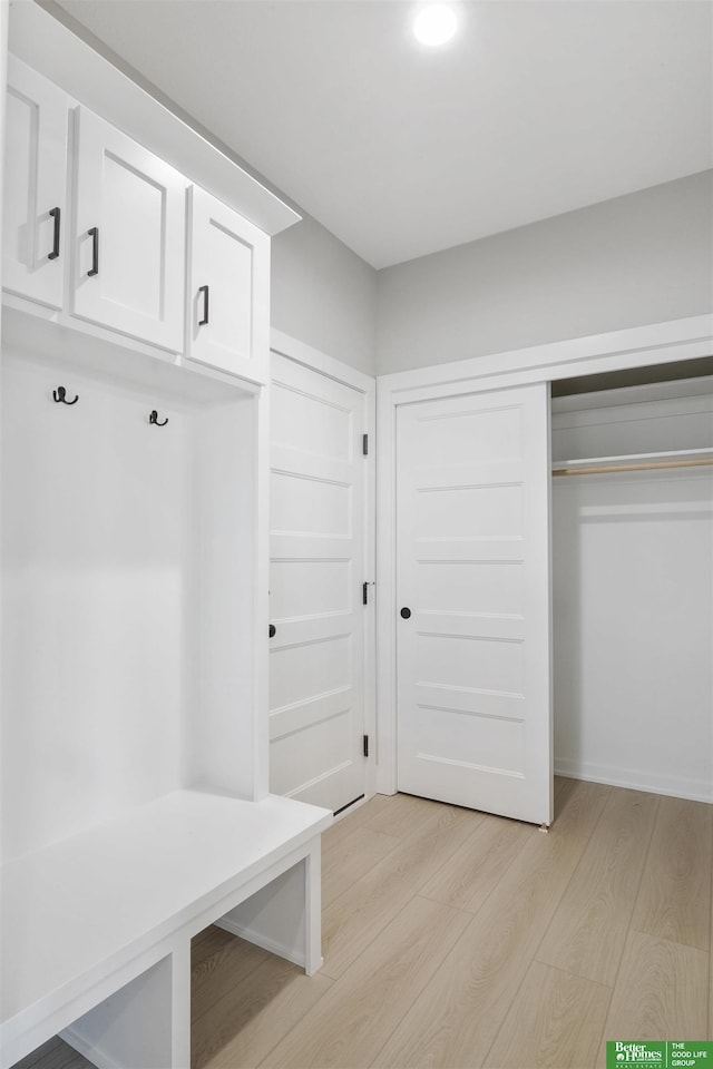 mudroom featuring light wood-type flooring