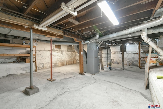 basement with heating unit