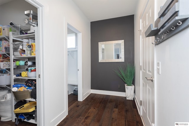 corridor with dark hardwood / wood-style flooring