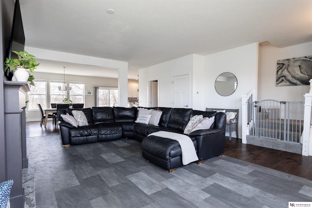 living room with dark hardwood / wood-style floors