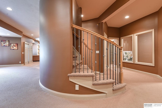 stairs with carpet floors