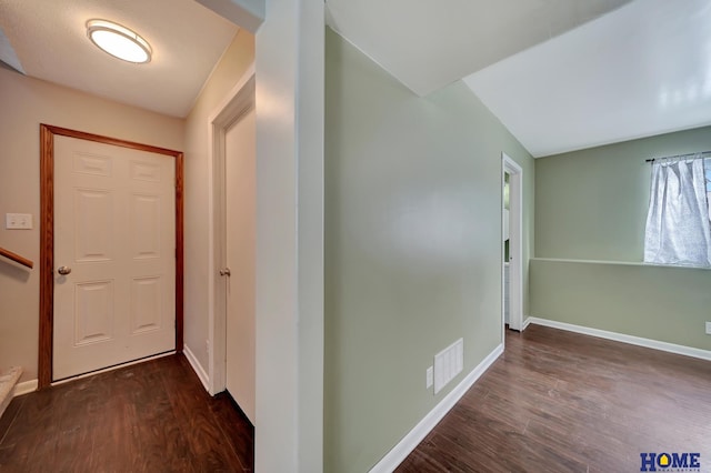 hallway featuring dark wood-type flooring