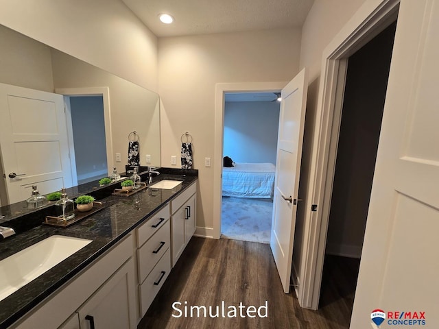 bathroom featuring hardwood / wood-style flooring and vanity