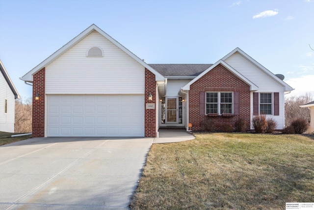 single story home with a front lawn and a garage