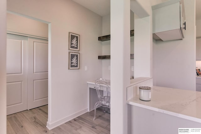 interior space with light hardwood / wood-style floors