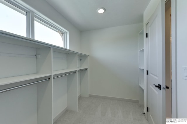 spacious closet with light colored carpet