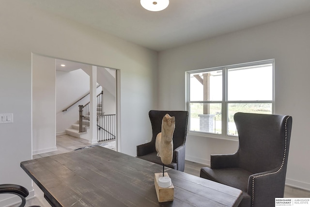 home office with light wood-type flooring