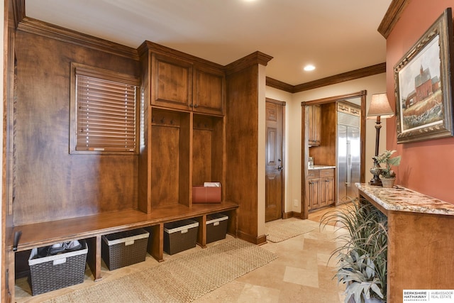 mudroom with crown molding