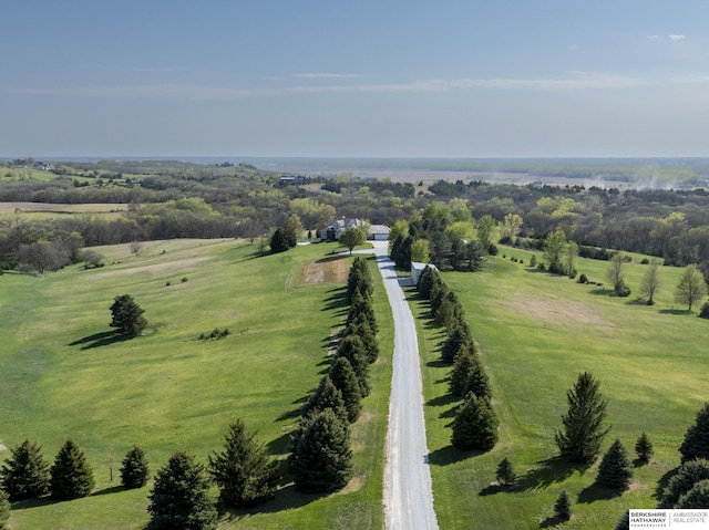 birds eye view of property featuring a rural view