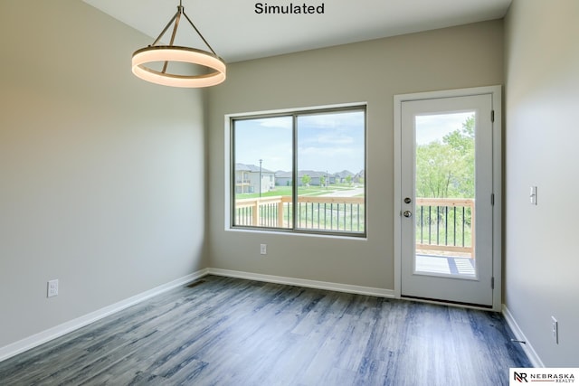 interior space with dark hardwood / wood-style floors