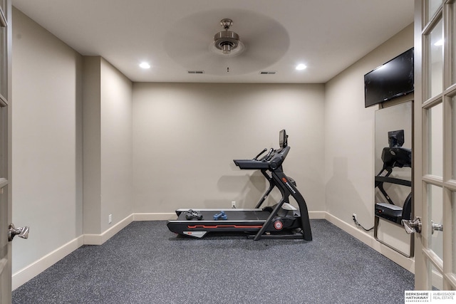 exercise area with ceiling fan