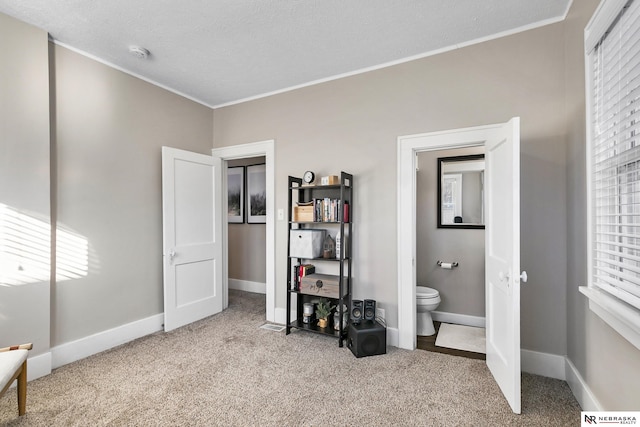 carpeted bedroom with ensuite bathroom