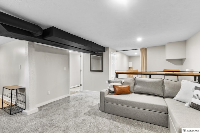 living room featuring light colored carpet