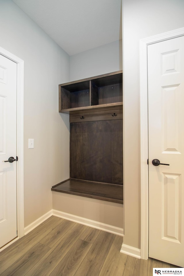 mudroom with wood-type flooring