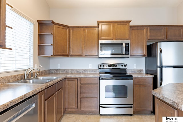 kitchen with sink and appliances with stainless steel finishes