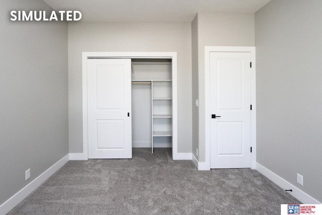 unfurnished bedroom with carpet floors and a closet