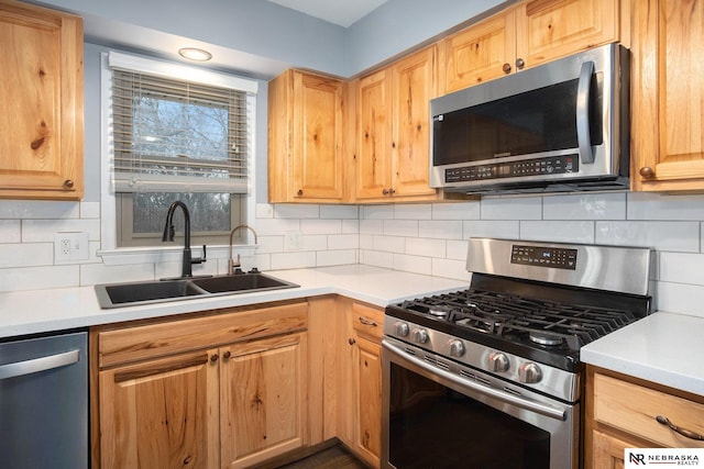 kitchen with backsplash, sink, and appliances with stainless steel finishes