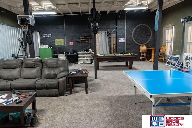 playroom featuring carpet flooring and pool table