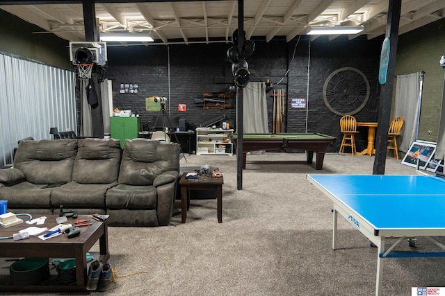 rec room featuring carpet flooring and pool table