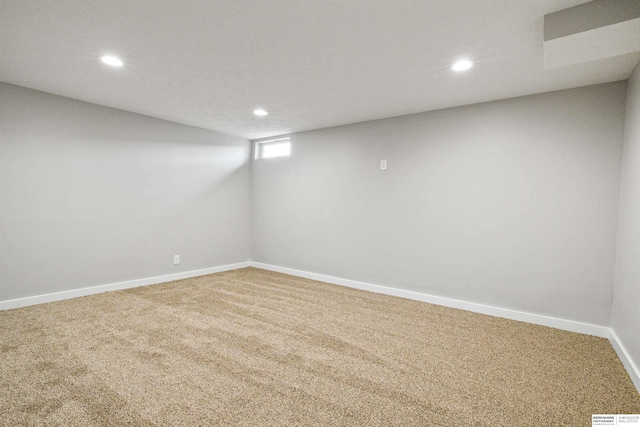 basement featuring carpet flooring