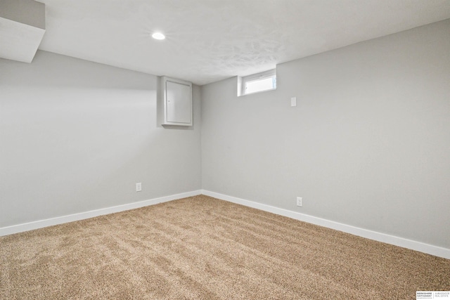 basement with carpet flooring