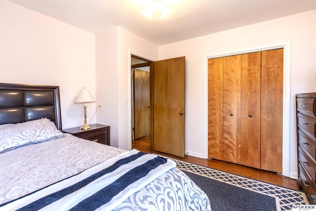 bedroom with a closet and wood-type flooring